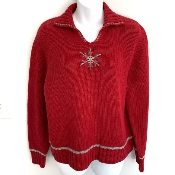 Woolrich Womans Angora Blend Sweater Size L Snowflake Chunk Knit Red - Picture 1 of 10